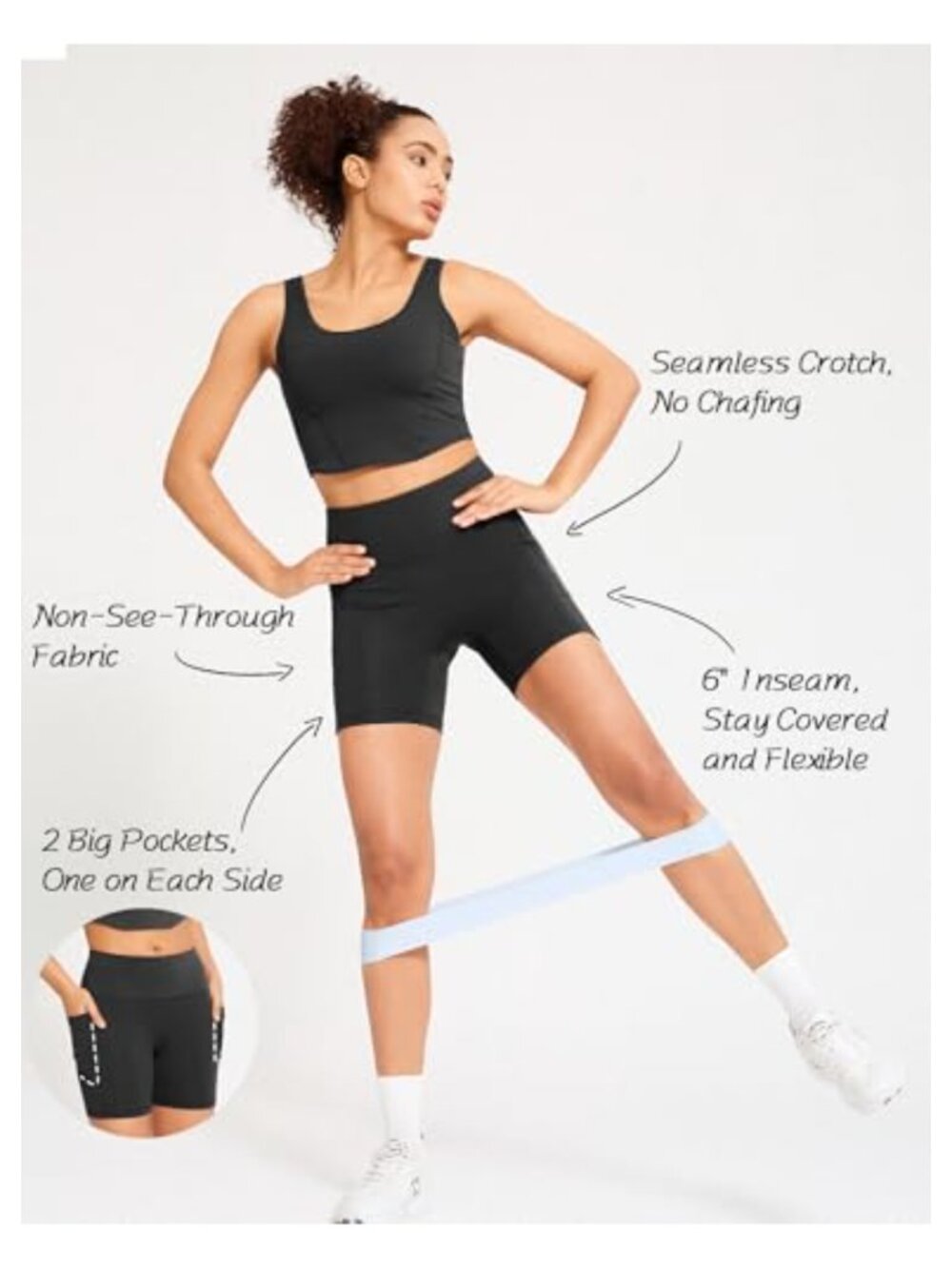 High Waisted Yoga Shorts 6" Workout Shorts with Pockets No Front Seam - Picture 3 of 6